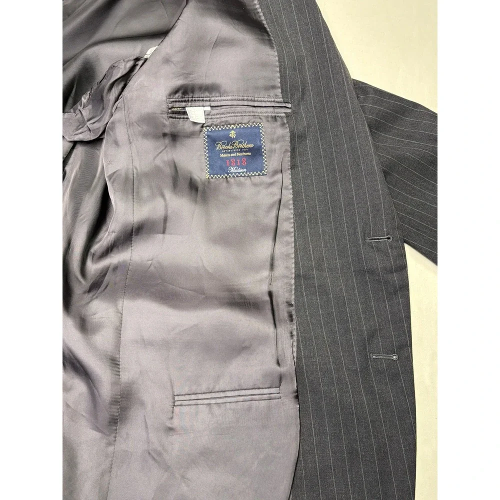 Brooks Brothers 1818 Madison Pinstripe Wool Blazer‎ Mens 46R Dark Gray USA
